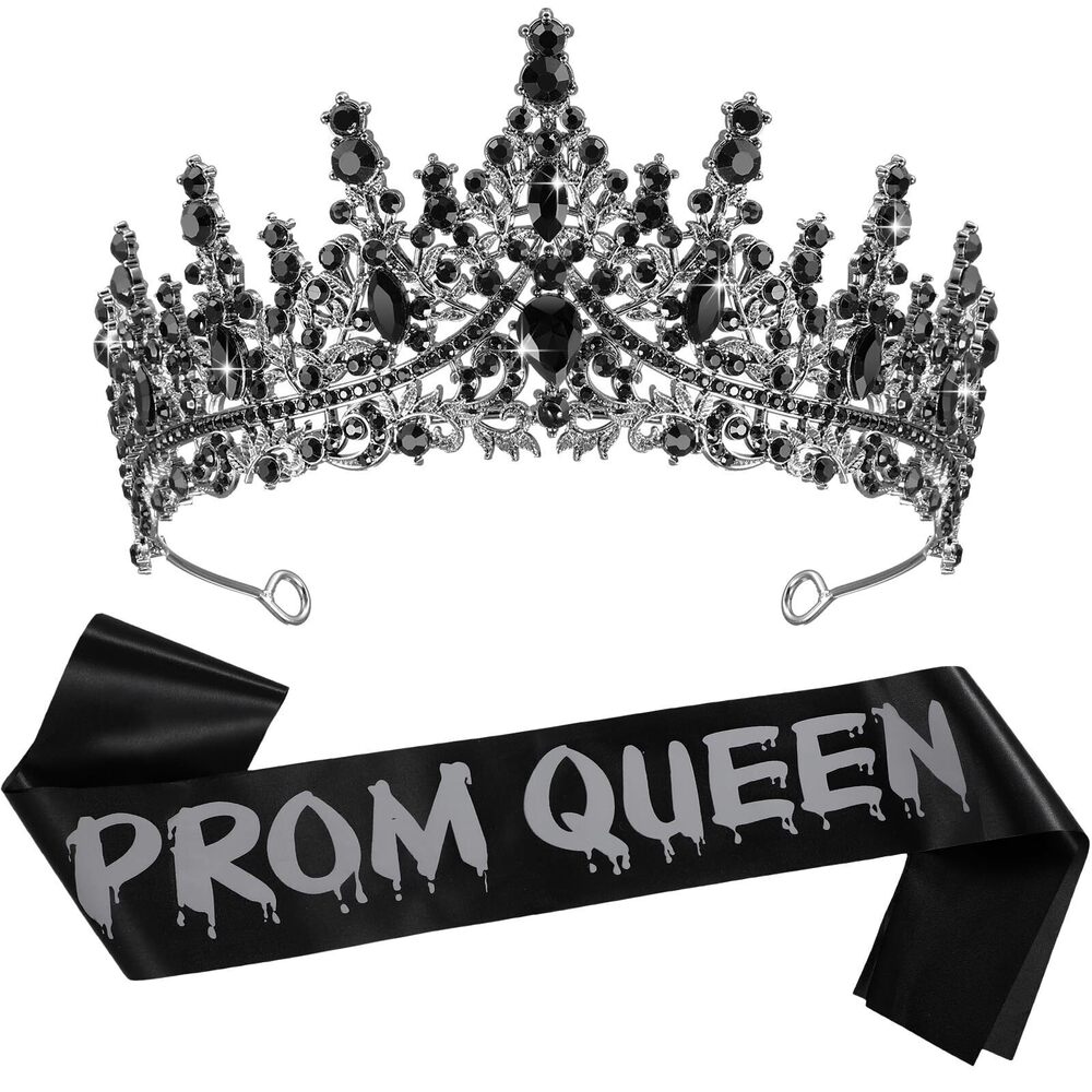 4192 2 Pcs Halloween Prom Crowns and Sashes Corpse Cosplay Set Spooky Queen